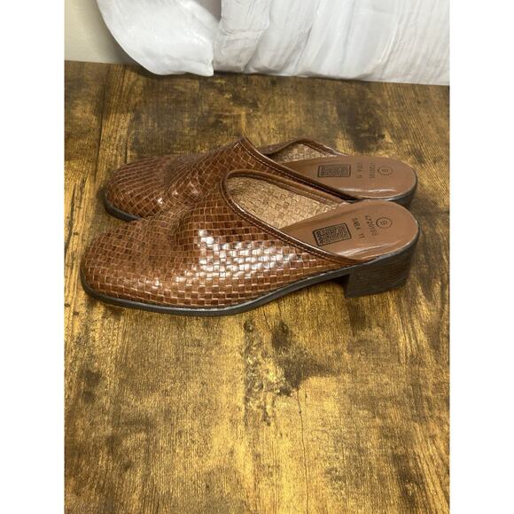 VTG 90s Y2K Faded Glory Women’s 8 Brown Woven Leather Heeled Mules Boho Retro - Picture 4 of 13